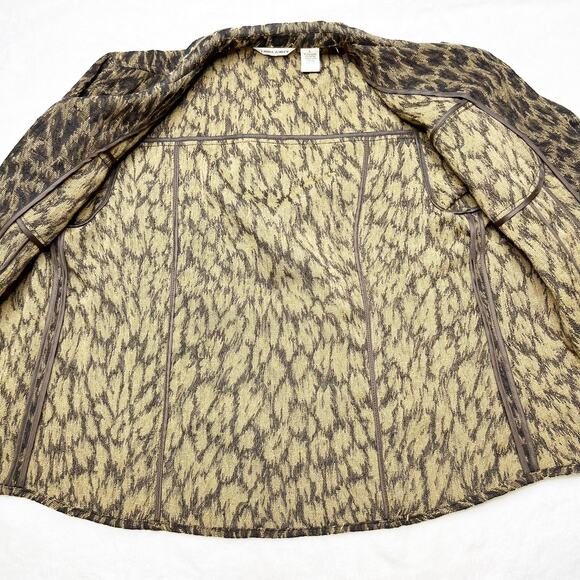 LAURA ASHLEY Tan Brown Cheetah Animal Print Button Down Blazer Jacket Large - Picture 7 of 8